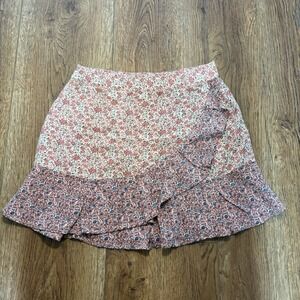 Anthropologie SIM & SAM Faux Wrap Floral Mini Skirt Womens Medium Boho Cottage